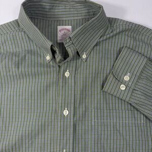 Brooks Brothers Plaid Check Buttondown Green Men’s Large Shirt Button Collar